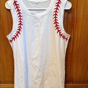 Adult Ladies White Baseball Stitch Tank Top
